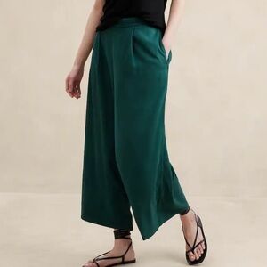 Banana Republic wide leg linen pants green teal size Large